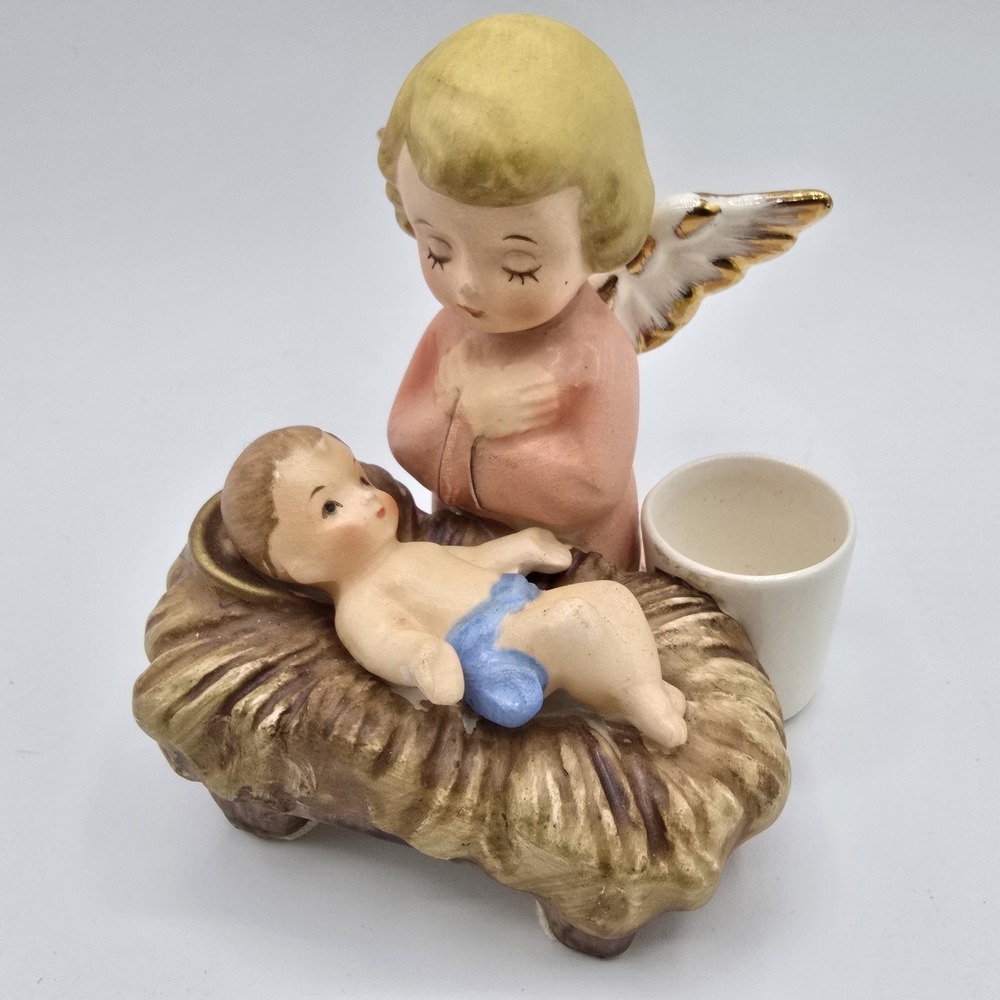 Vintage Angel And Baby Jesus Nativity Candle Holder Christmas Decor‎